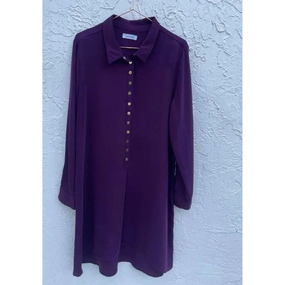 Calvin Klein Womens Pullover Collared Loose Half Button Up Dress Purple Sz M/L - Picture 12 of 13